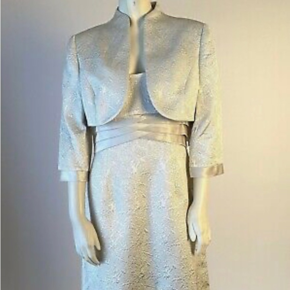 COPY - Badgley Mischka Dress Size 10 and bolero 3/4 sleeve size10 Mist White co…
